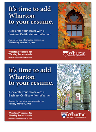 Wharton Programs for Working Professionals Postcard Designs